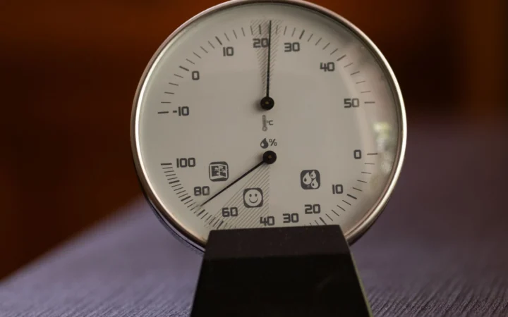 Hygrometer showing indoor temperature and humidity